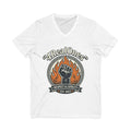 A Real Ones V-Neck Tee – "Respect & Loyalty" Fist Flame Graphic